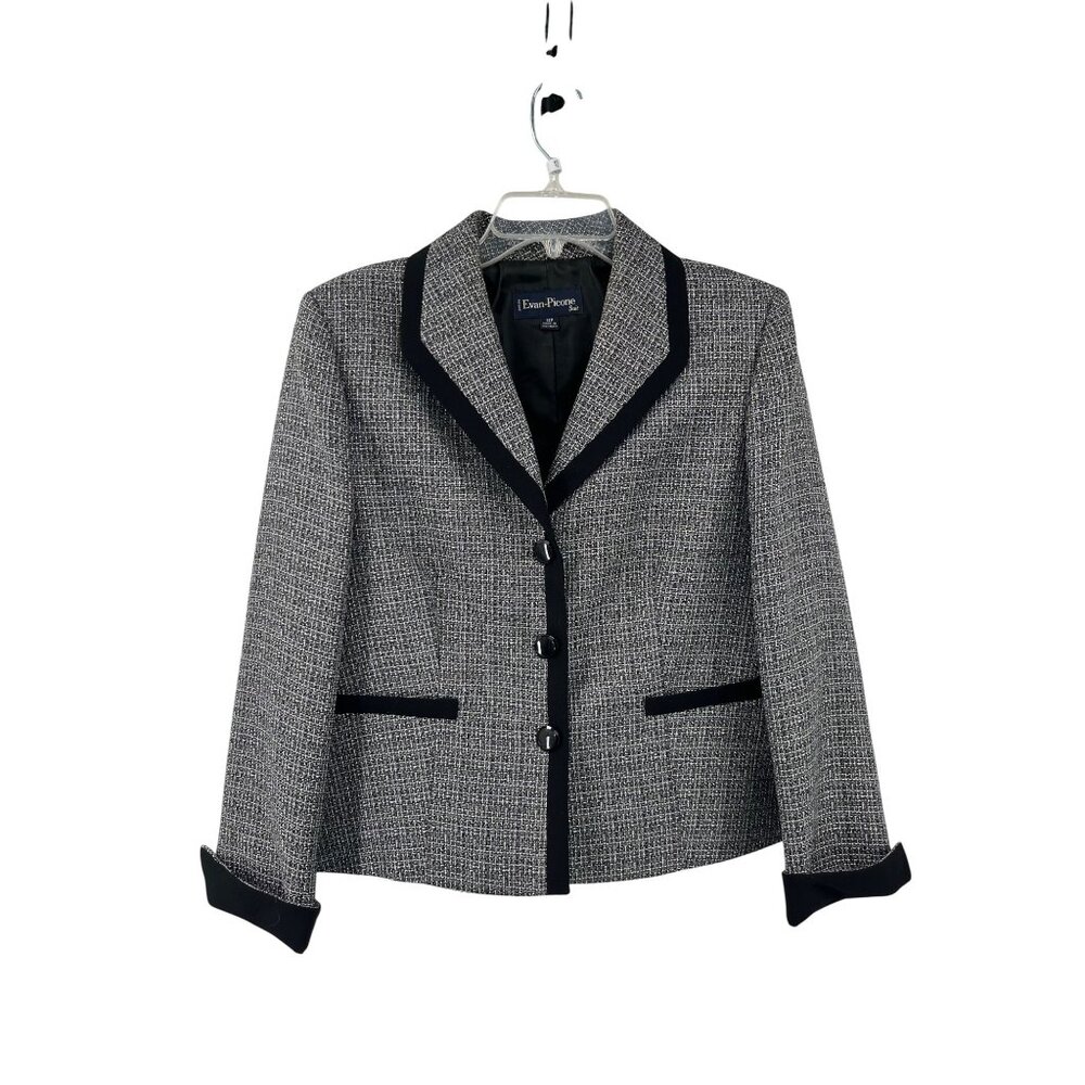 Evan-Picone Blazer Jacket Womens 12P Used Gray Black Trim Lined Petite